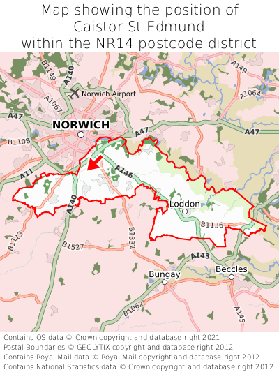Map showing location of Caistor St Edmund within NR14