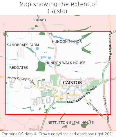 Map showing extent of Caistor as bounding box