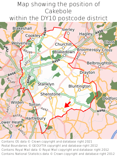 Map showing location of Cakebole within DY10