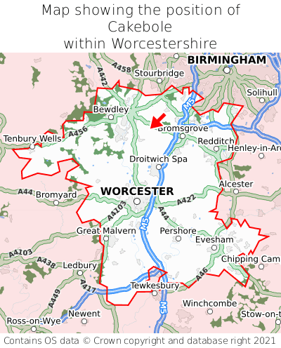 Map showing location of Cakebole within Worcestershire