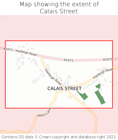 Map showing extent of Calais Street as bounding box