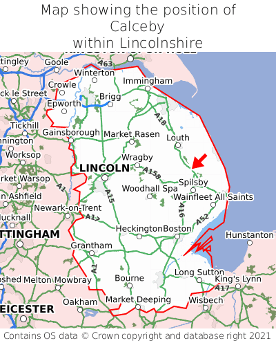 Map showing location of Calceby within Lincolnshire