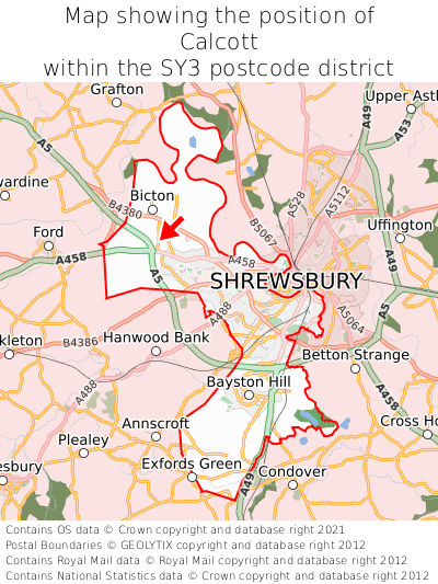 Map showing location of Calcott within SY3