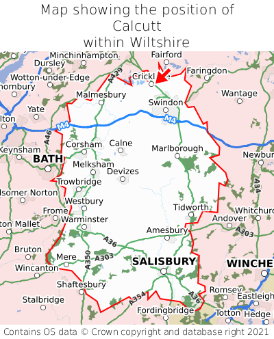 Map showing location of Calcutt within Wiltshire