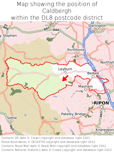 Map showing location of Caldbergh within DL8