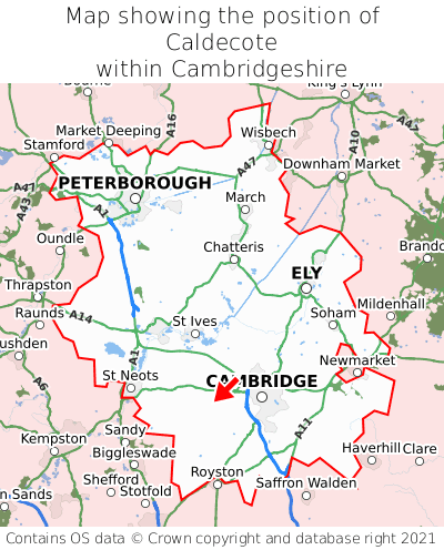 Map showing location of Caldecote within Cambridgeshire