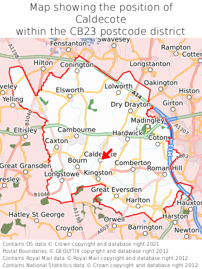 Map showing location of Caldecote within CB23