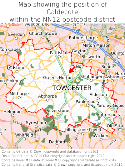 Map showing location of Caldecote within NN12