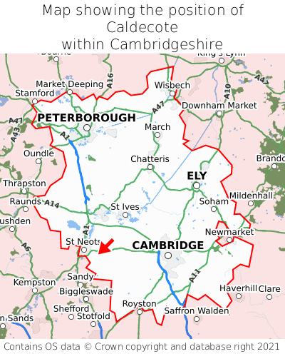 Map showing location of Caldecote within Cambridgeshire