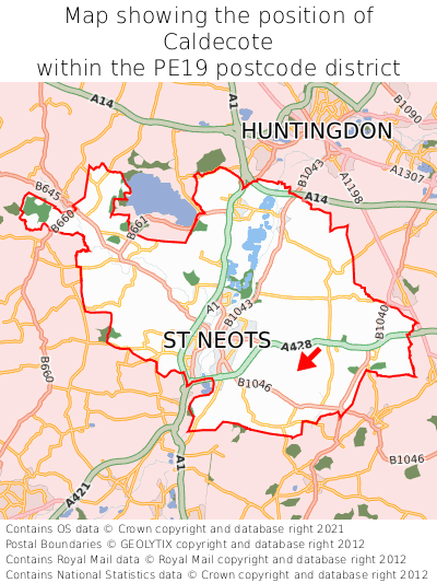 Map showing location of Caldecote within PE19