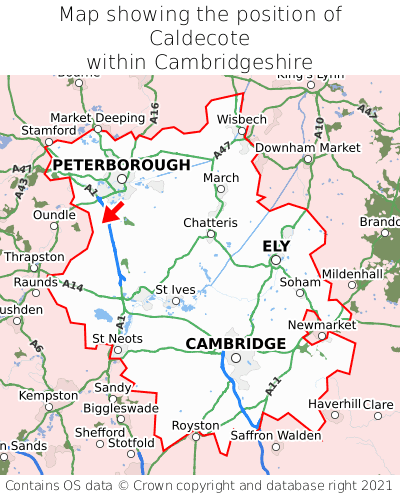 Map showing location of Caldecote within Cambridgeshire