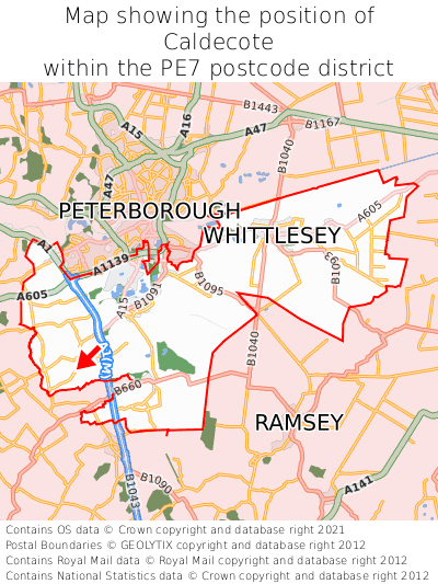 Map showing location of Caldecote within PE7