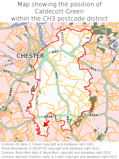 Map showing location of Caldecott Green within CH3