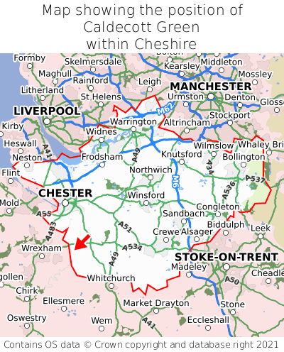 Map showing location of Caldecott Green within Cheshire