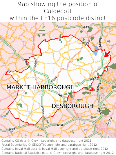 Map showing location of Caldecott within LE16