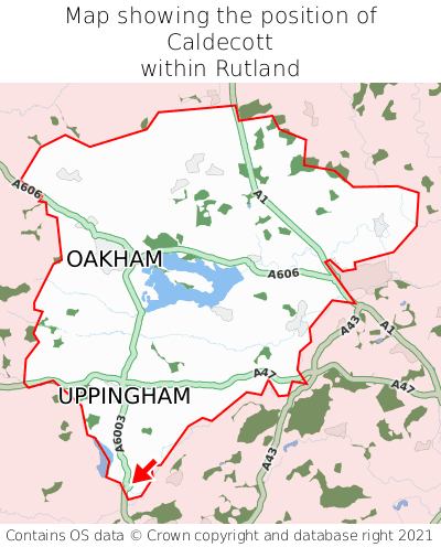 Map showing location of Caldecott within Rutland