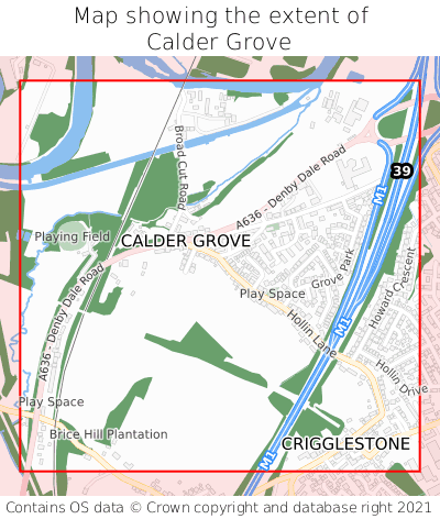 Map showing extent of Calder Grove as bounding box
