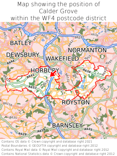Map showing location of Calder Grove within WF4