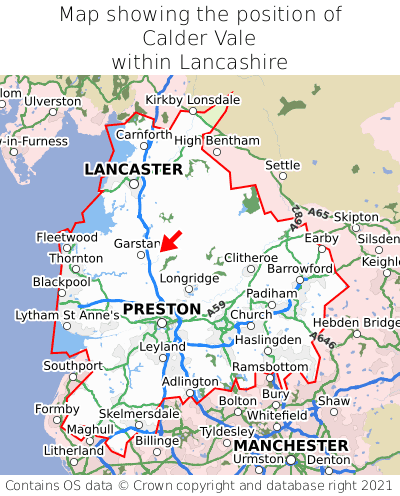 Map showing location of Calder Vale within Lancashire