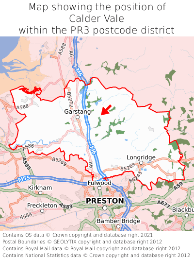 Map showing location of Calder Vale within PR3
