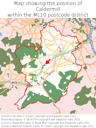 Map showing location of Caldermill within ML10