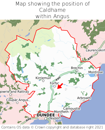 Map showing location of Caldhame within Angus