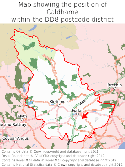 Map showing location of Caldhame within DD8
