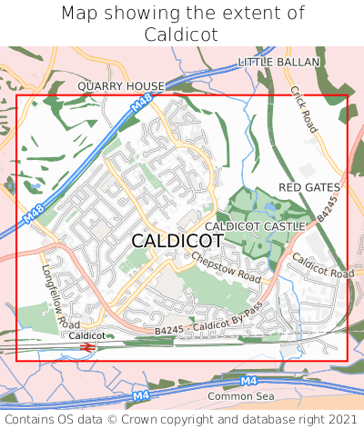 Map showing extent of Caldicot as bounding box