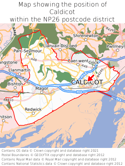 Map showing location of Caldicot within NP26