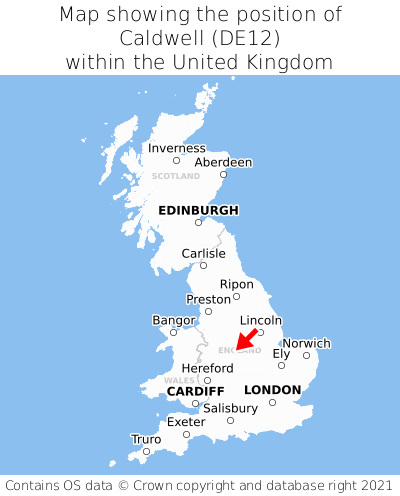 Map showing location of Caldwell within the UK