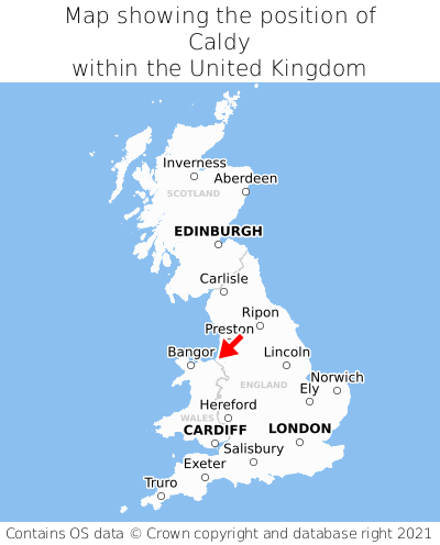 Map showing location of Caldy within the UK