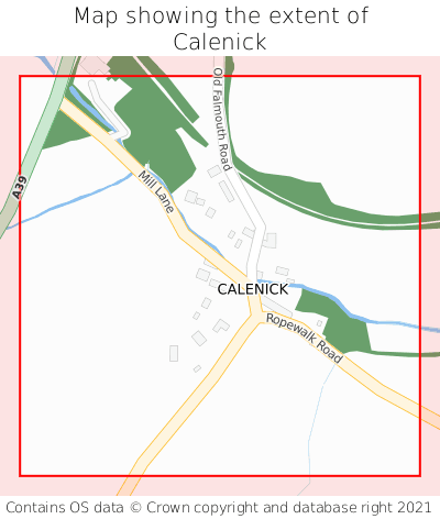Map showing extent of Calenick as bounding box