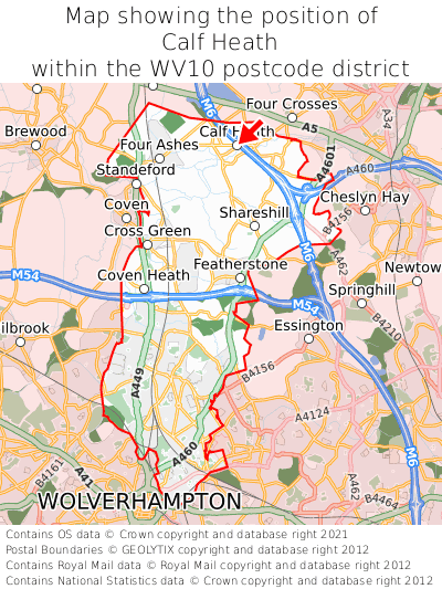 Map showing location of Calf Heath within WV10