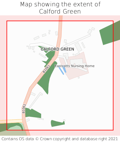 Map showing extent of Calford Green as bounding box