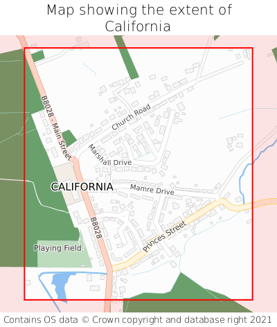 Map showing extent of California as bounding box