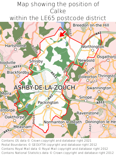Map showing location of Calke within LE65
