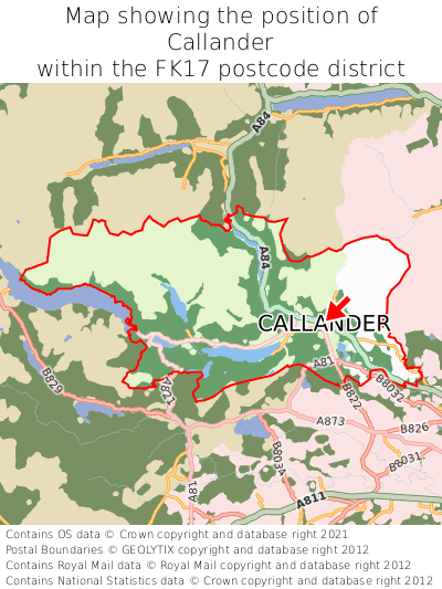 Map showing location of Callander within FK17