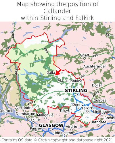 Map showing location of Callander within Stirling and Falkirk