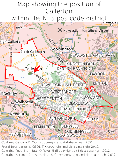 Map showing location of Callerton within NE5