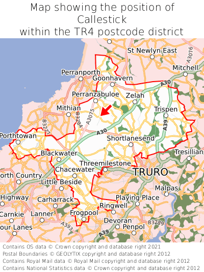 Map showing location of Callestick within TR4