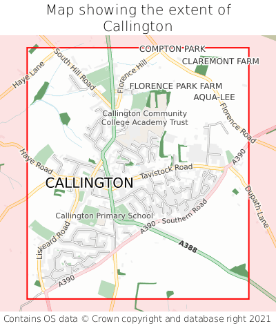 Map showing extent of Callington as bounding box