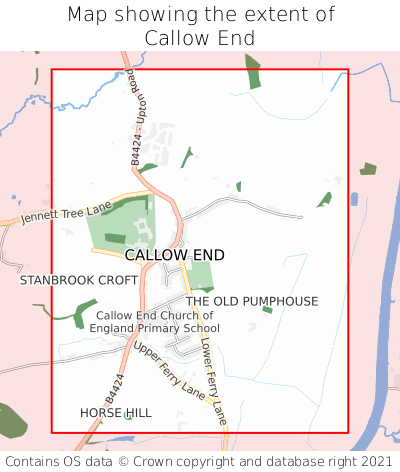Map showing extent of Callow End as bounding box