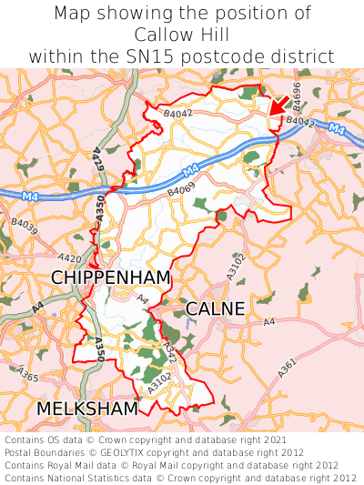 Map showing location of Callow Hill within SN15