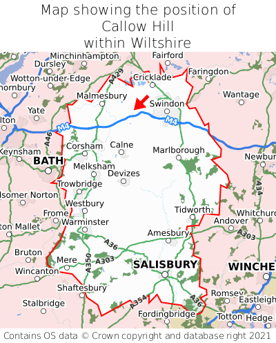 Map showing location of Callow Hill within Wiltshire