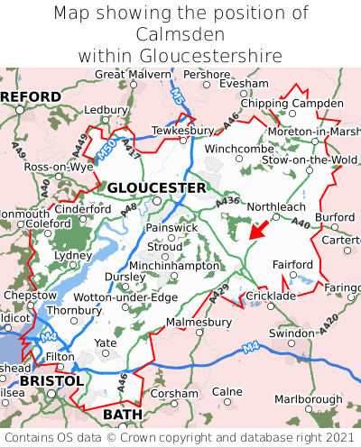 Map showing location of Calmsden within Gloucestershire
