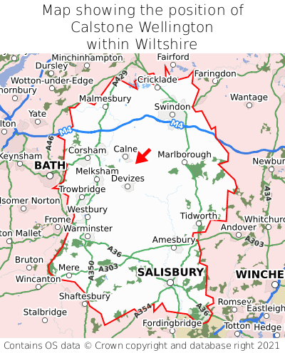 Map showing location of Calstone Wellington within Wiltshire