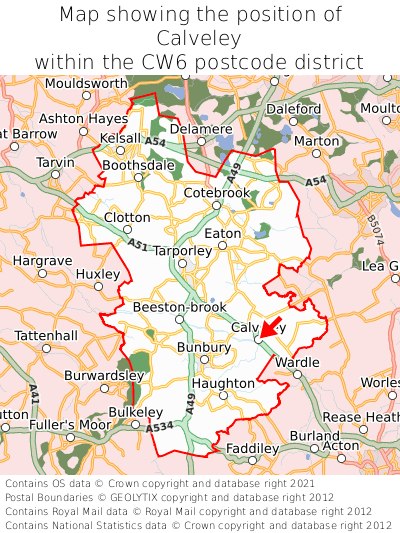 Map showing location of Calveley within CW6