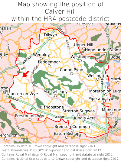 Map showing location of Calver Hill within HR4