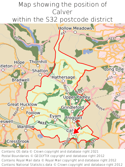 Map showing location of Calver within S32