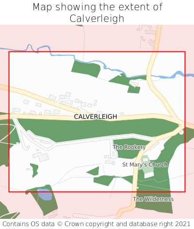 Map showing extent of Calverleigh as bounding box